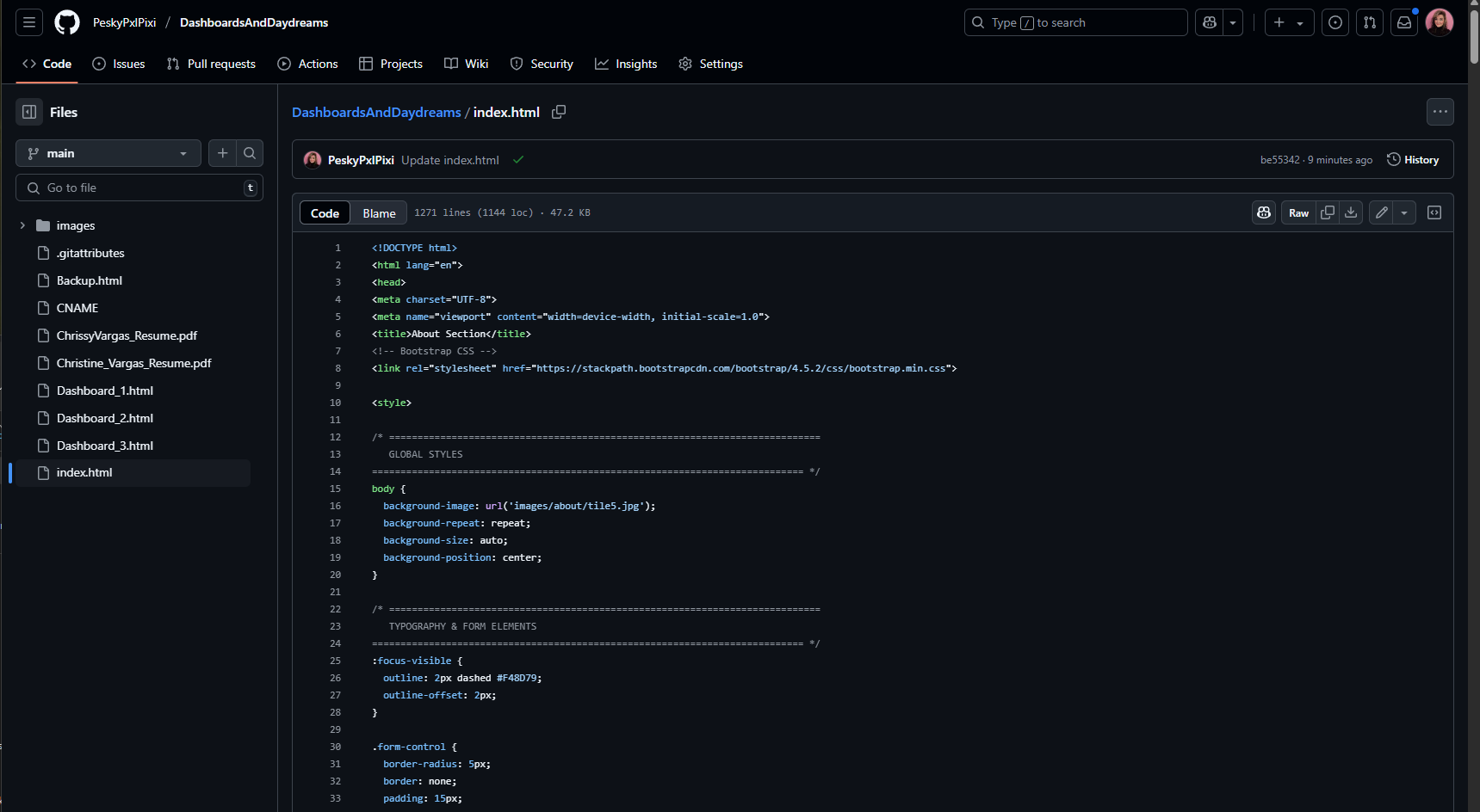 Dashboard view 1